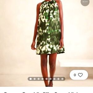 Banana Republic Silky Crepe Mini Dress in Bamboo Shoot Green Pattern size Medium